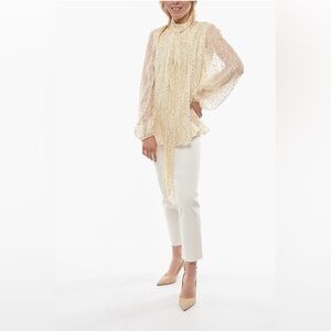 Cream Sheer Polka Dot Blouse